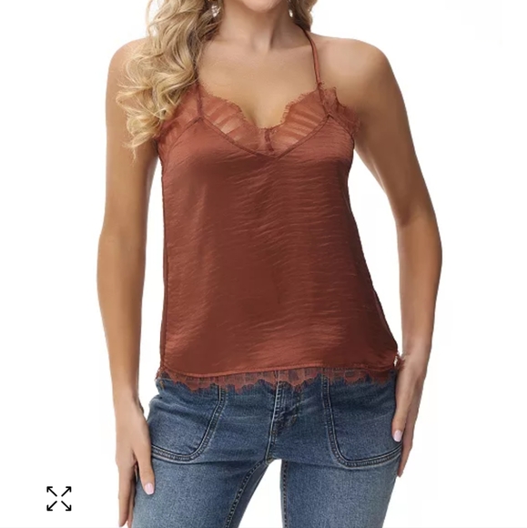 Frye Tops - NWT Frye Eli Lace-Trim Racerback Tank Womens XL Brown Out Romantic Feminine